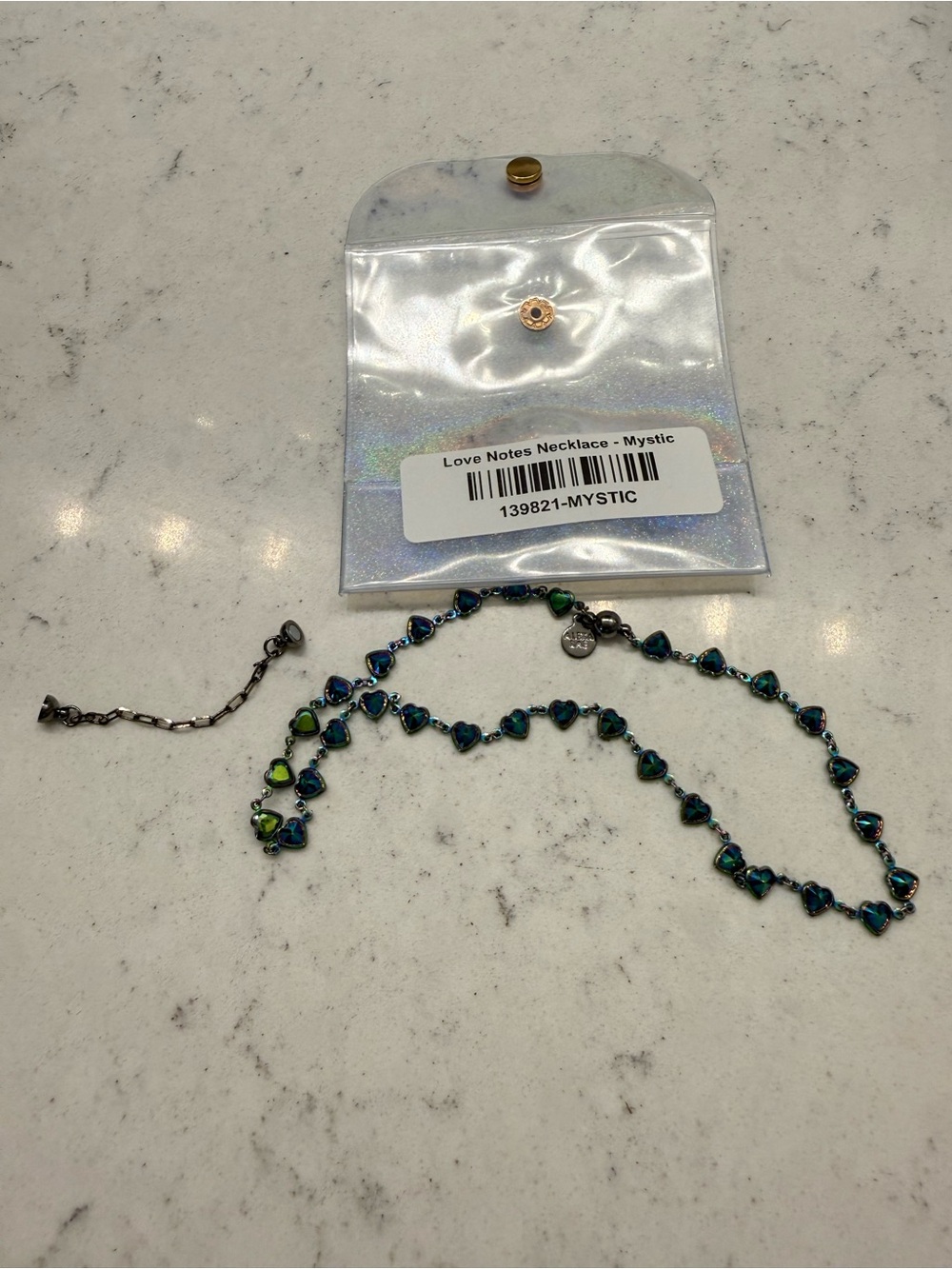 Mystic Love Notes Heart Necklace - Iridescent Blue-Green